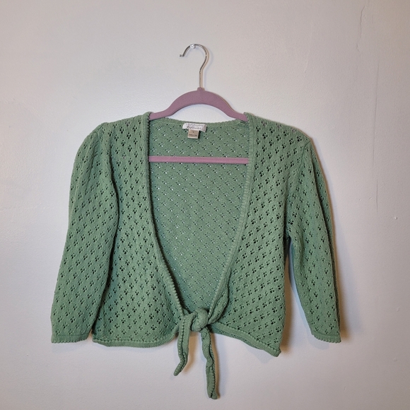Christopher and Banks Green Crochet Y2K Tie Front Cardigan Size Large - Picture 1 of 8